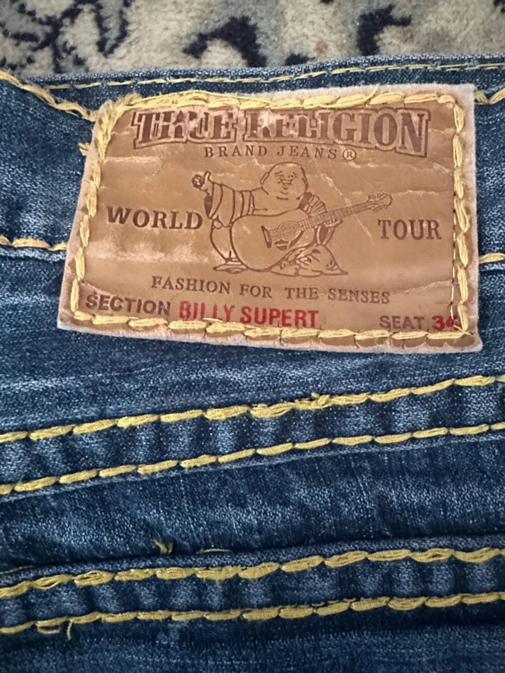 True Religion Billy Super Medium Blue Bootcut Thick Stitch Men’s Jeans Size 38